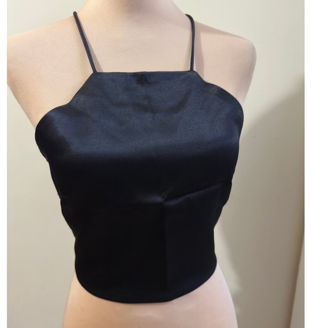 Zara Women Crop Top Size M Medium Black Halter Backless Lace Up Strappy Clubwear